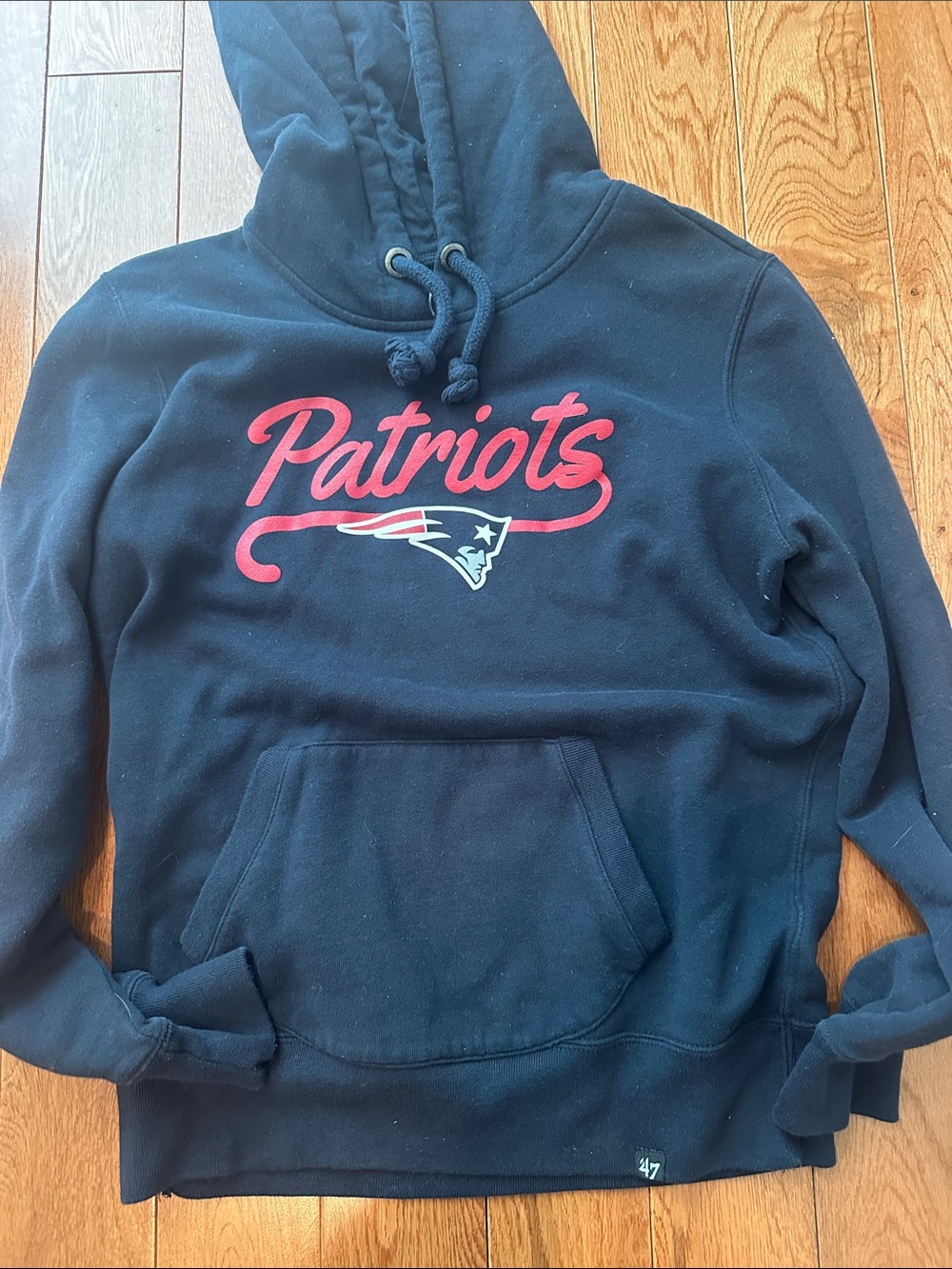 47 Navy Patriots Pullover Hoodie with Red Script Logo